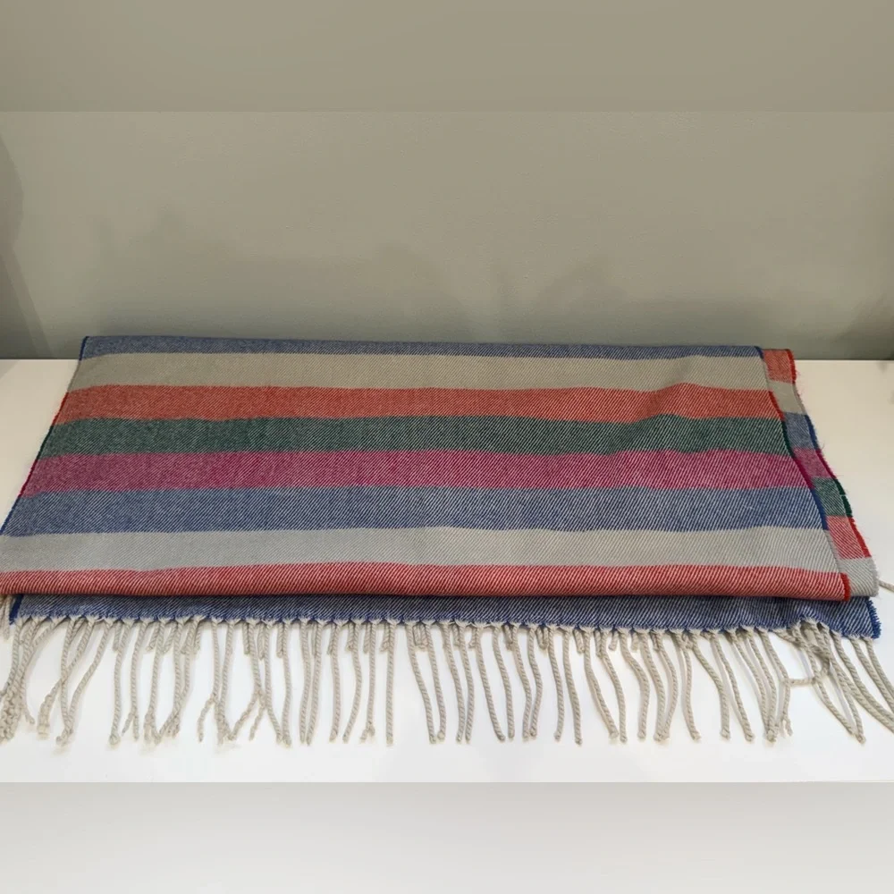 J. Crew Classic Large Versatile Vibrant Striped Soft Scarf Wrap Shawl multicolor